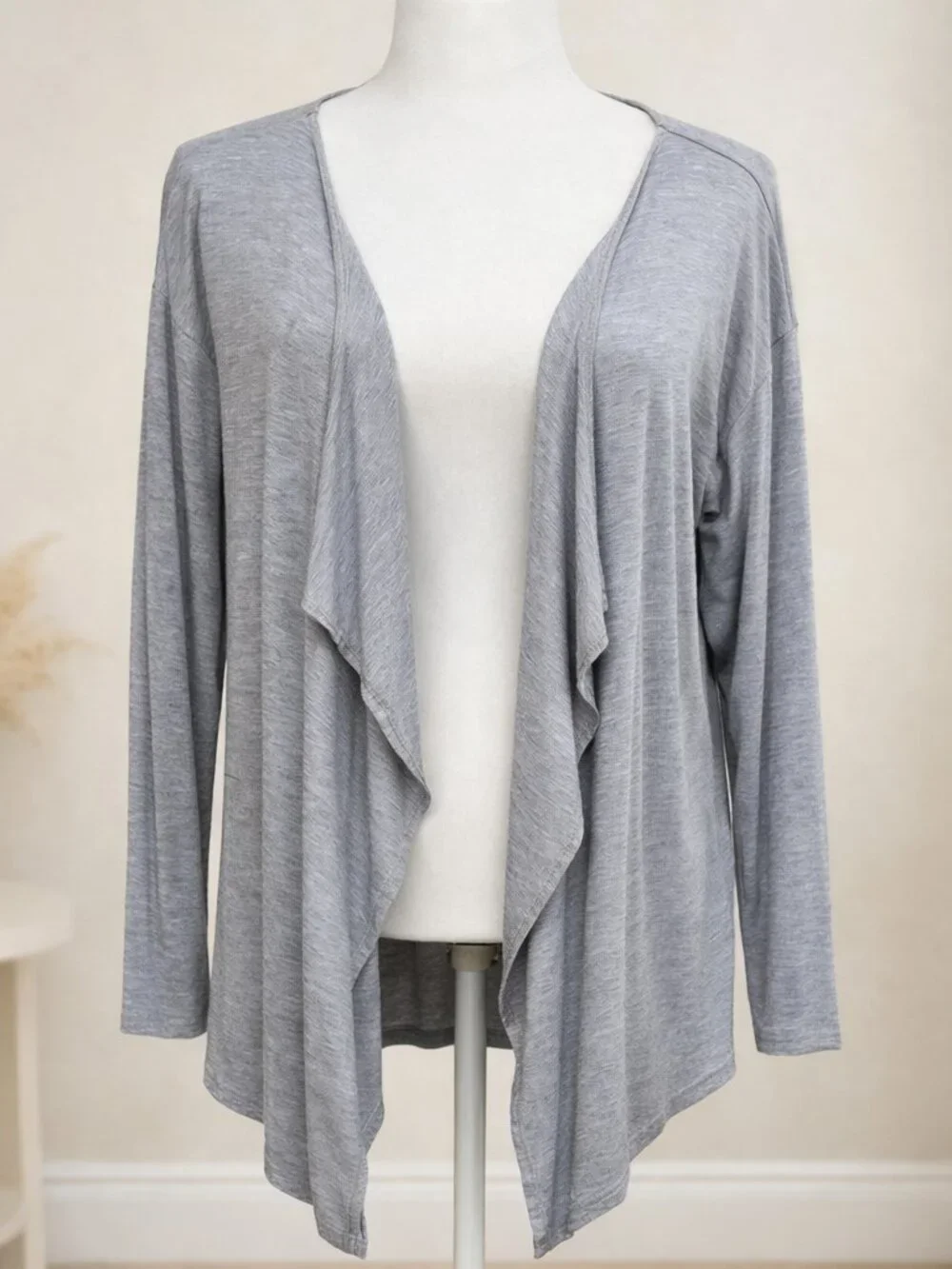 Vince Camuto Draped Waterfall Cardigan Light Gray Open Front  Minimalist Capsule